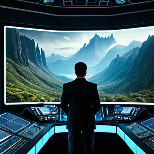 Home 6 A visionary film director, fully clothed in professional dress, stands confidently in a high-tech, futuristic control room. Large holographic screens surround the director, displaying breathtaking cinematic projections of epic science fiction landscapes, including lush alien bioluminescent forests and intricate mechanical marvels. Advanced film equipment and glowing data streams enhance the innovative atmosphere. The scene is captured with cinematic lighting and an epic scale, emphasizing the pioneering spirit. safe for work, appropriate content, fully clothed, professional, perfect anatomy, correct proportions, natural pose, well-formed hands, proper finger count, natural body proportions.
