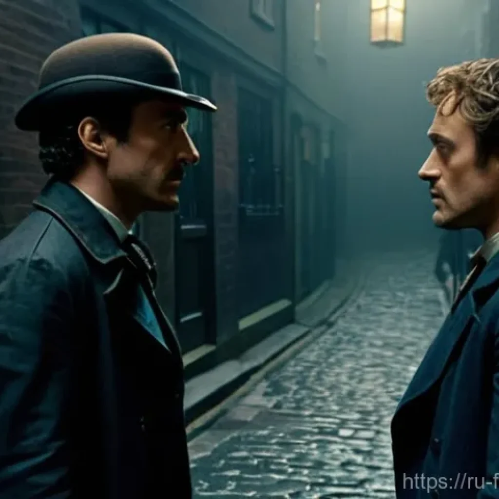 셜록 홈즈 감독 가이 리치 - **Prompt:** A dynamic, high-energy scene featuring Robert Downey Jr. as Sherlock Holmes and Jude Law...