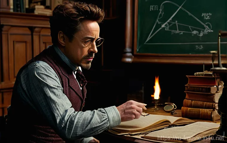 셜록 홈즈 감독 가이 리치 - **Prompt:** An atmospheric, wide-angle shot of a bustling Victorian London street at dusk, rendered ...