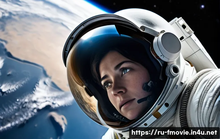그래비티 영화 평점 - The Isolated Survivor's Gaze**
"A lone female astronaut, fully encased in a functional and slightly ...