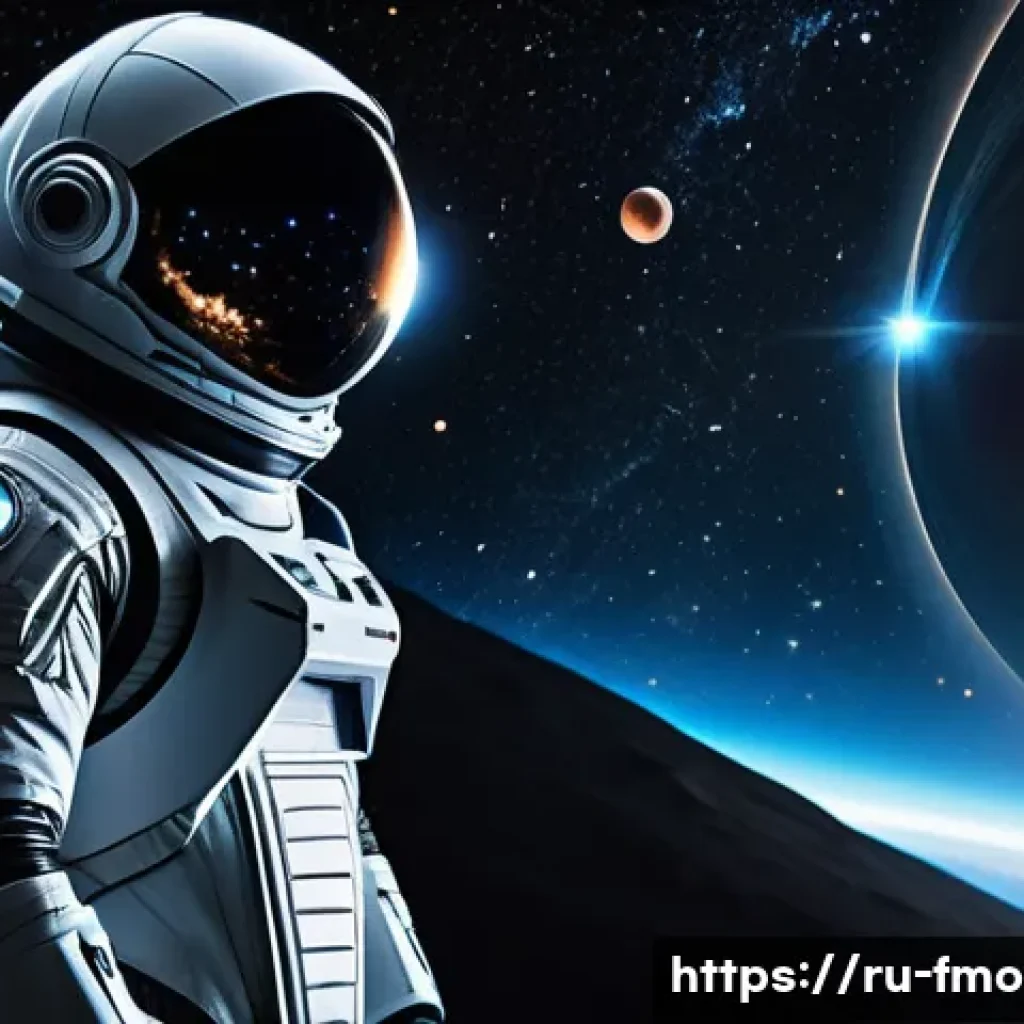 인터스텔라 감독 크리스토퍼 놀란 - A cinematic scene showcasing a futuristic spaceship navigating near a colossal, realistically render...