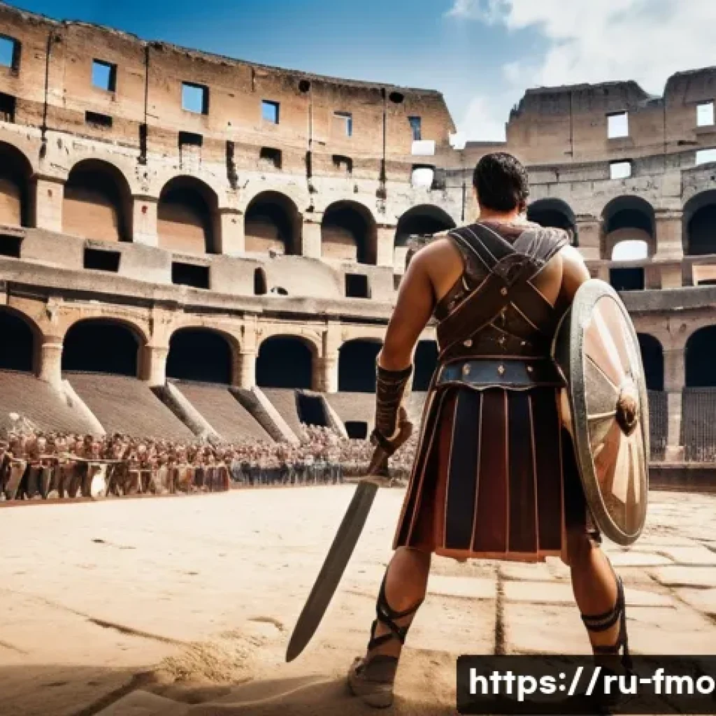 글래디에이터 명장면 - A detailed and dramatic scene of a Roman gladiator arena battle inside the Colosseum during ancient ...